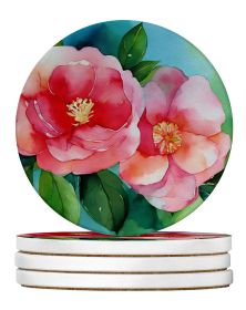 Alabama Camellia in Watercolor Large Sandstone Coasters Pack of 4 Absorbent Round Coasters Decor Gifts for Men or Women, 4 in, Multicolor