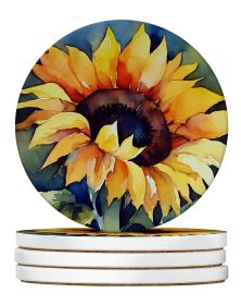 Sunflowers in Watercolor Large Sandstone Coasters Pack of 4 Absorbent Round Coasters Decor Gifts for Men or Women, 4 in, Multicolor