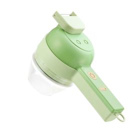 1pc 4 In 1 Vegetable Chopper Handheld Electric Vegetable Cutter Set Portable Wireless Garlic Mud Masher Garlic Press And Slicer Set Multifunction (Color: Green 3)
