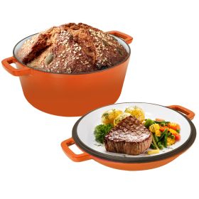 Enameled Cast Iron Dutch Oven with Serving Lid + ENCLOSED THERMAL CIRCLE Design (Color: Orange)