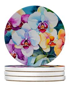 Orchids in Watercolor Large Sandstone Coasters Pack of 4 Absorbent Round Coasters Decor Gifts for Men or Women, 4 in, Multicolor (Default: Default)